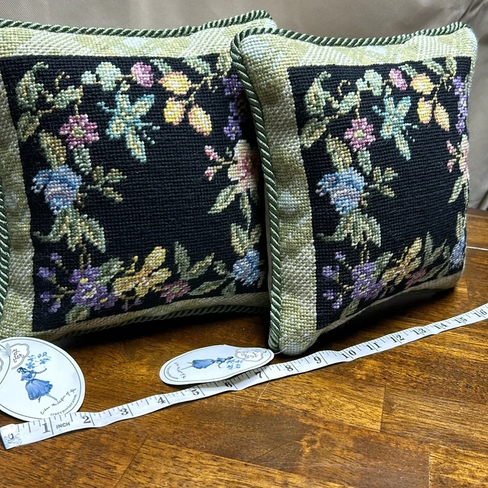 Grannycore accent pillows 11”x11” NWT embroidered butterflies floral print nwt
